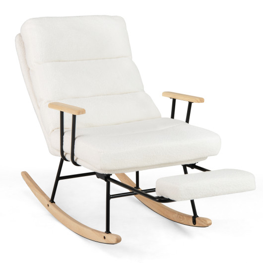 Costway Nursery Rocking Chair Teddy Velvet Upholstered Rocking Chair-White