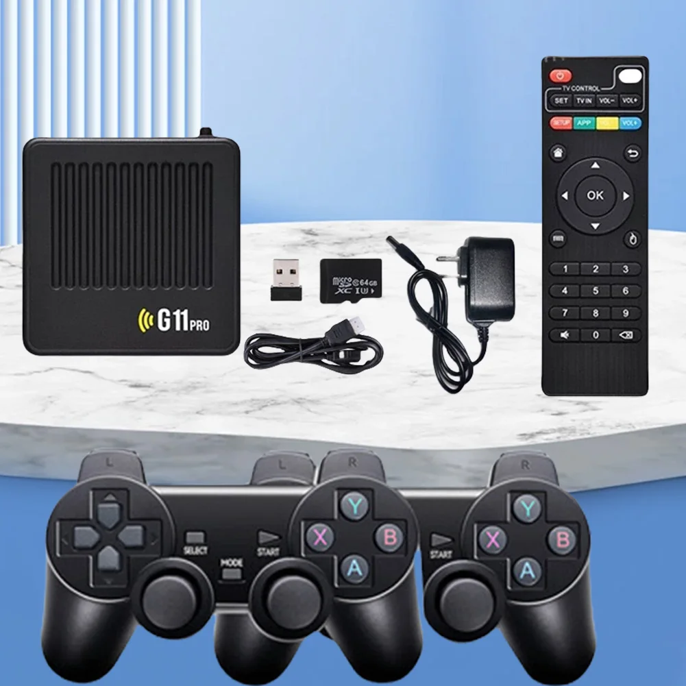 Boîte de jeux vidéo G11 Pro, plus de 10000 jeux rétro intégrés, Console domestique rétro Plug and Play avec deux contrôleurs sans fil 2.4G