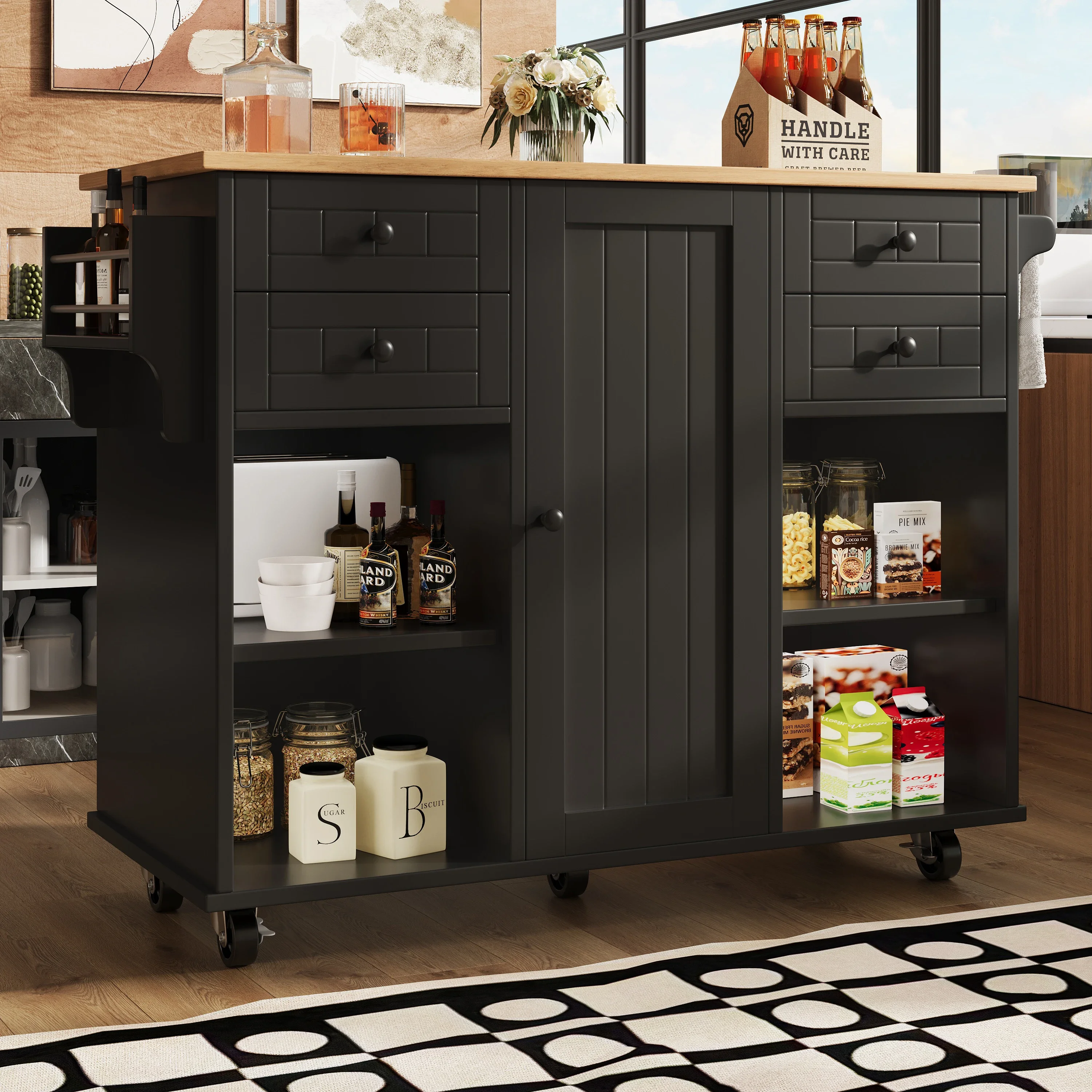 Îlot de cuisine moderne (127 × 46 × 91,5 cm), armoire de cuisine, armoire d'angle, chariot de salle à manger en grain de bois avec multifonctionnel