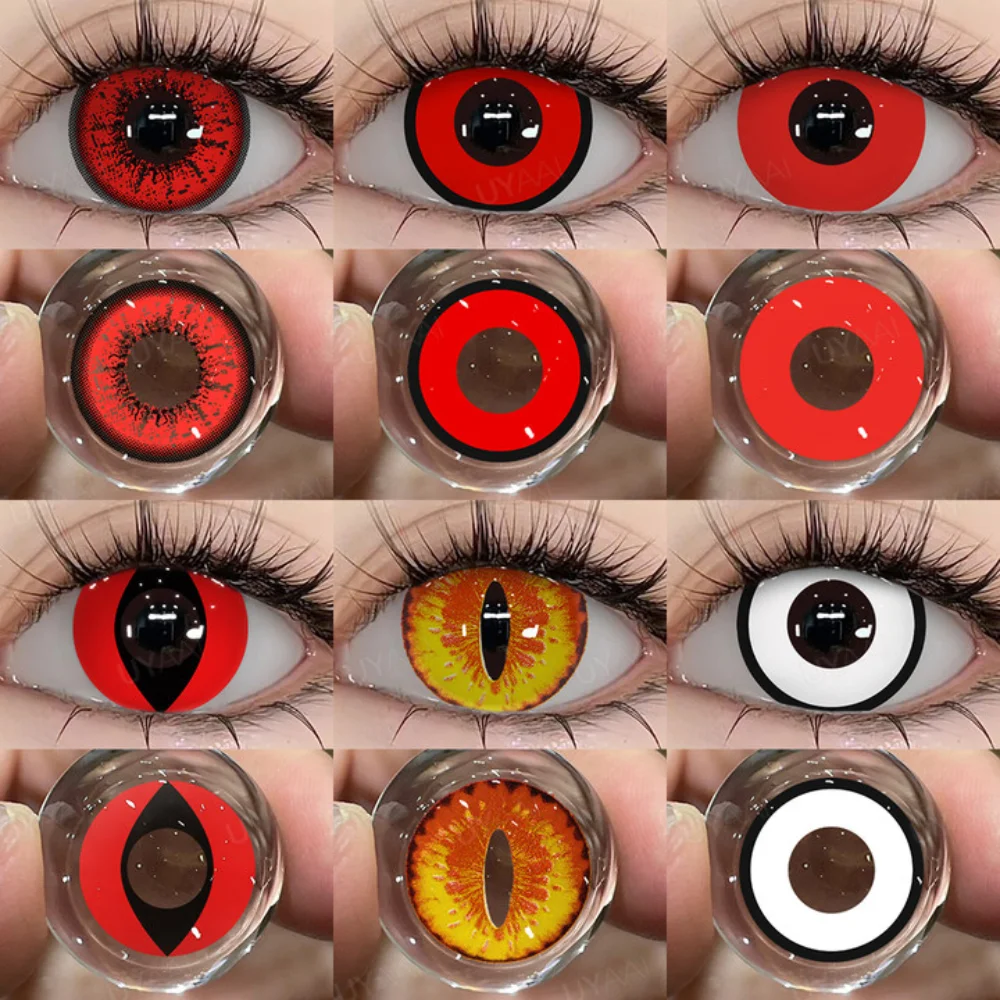UYAAI Cosplay lentilles de contact cosmétiques lentilles de contact colorées maquillage Cosplay lentilles rouges lentilles blanches grands yeux lentilles de contact bleues