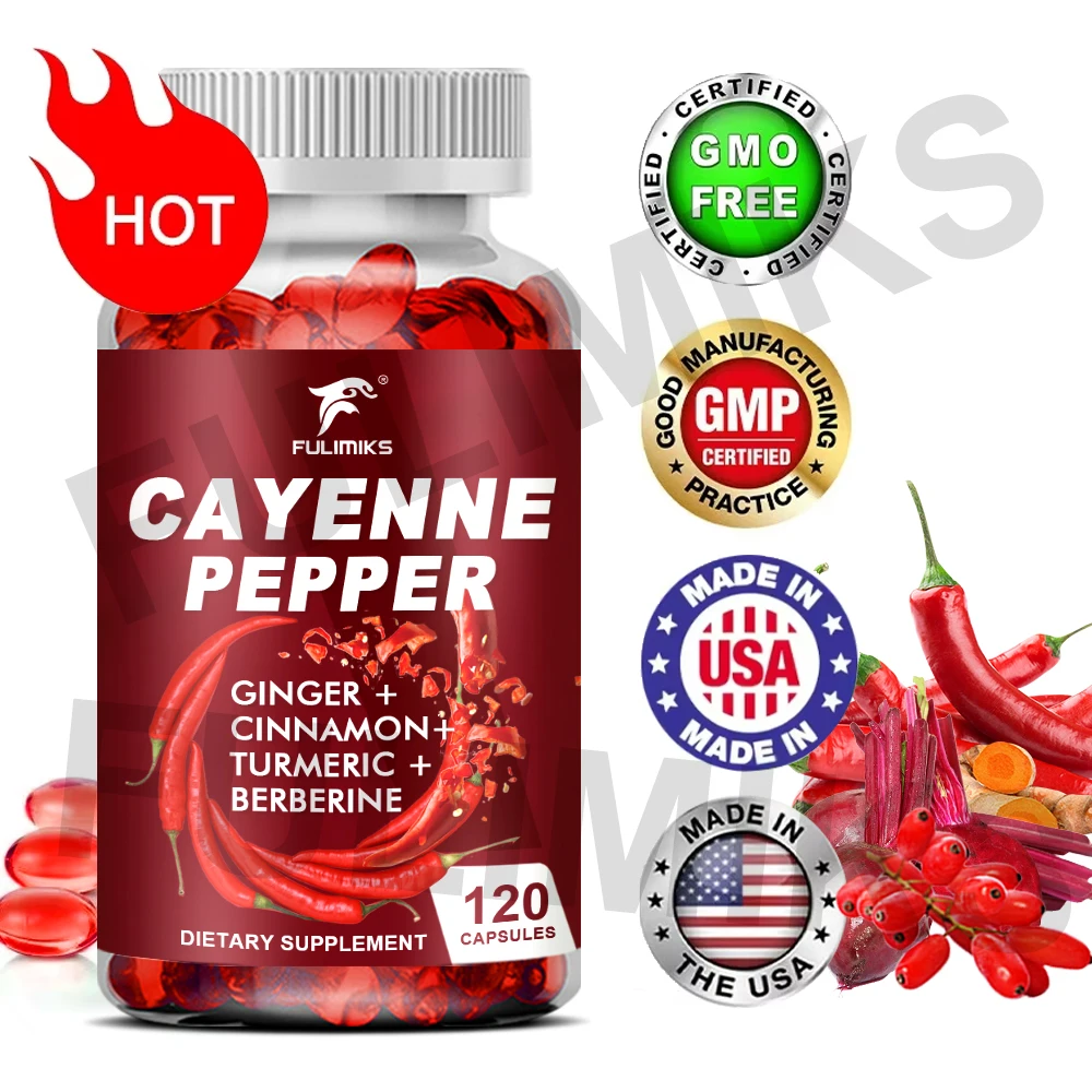 Cayenne Pepper Capsules, Supports Cardiovascular Health, Improves Digestion & Blood Circulation, Capsaicin Supplement Softgels