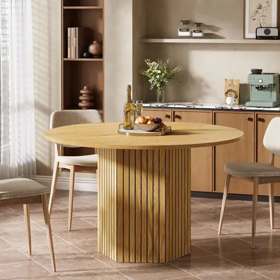Tribesigns Wood Dining Table Round Kitchen Table for Dining Room, 47 inch Dinner Table 4 People Dining Room Table with Heavy Dut