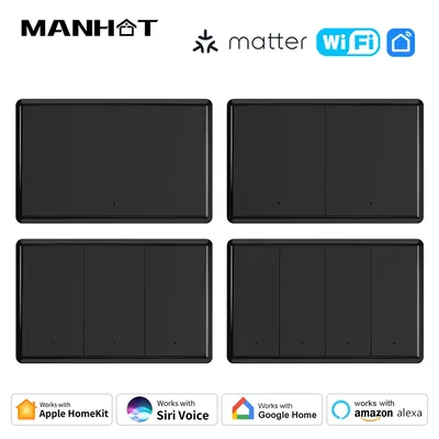 Manhot Matter Tuya WiFi Smart Switch US Licht Wand Schalter Push Button Licht Schalter Arbeit Mit Homekit Siri Alexa Google Assistent