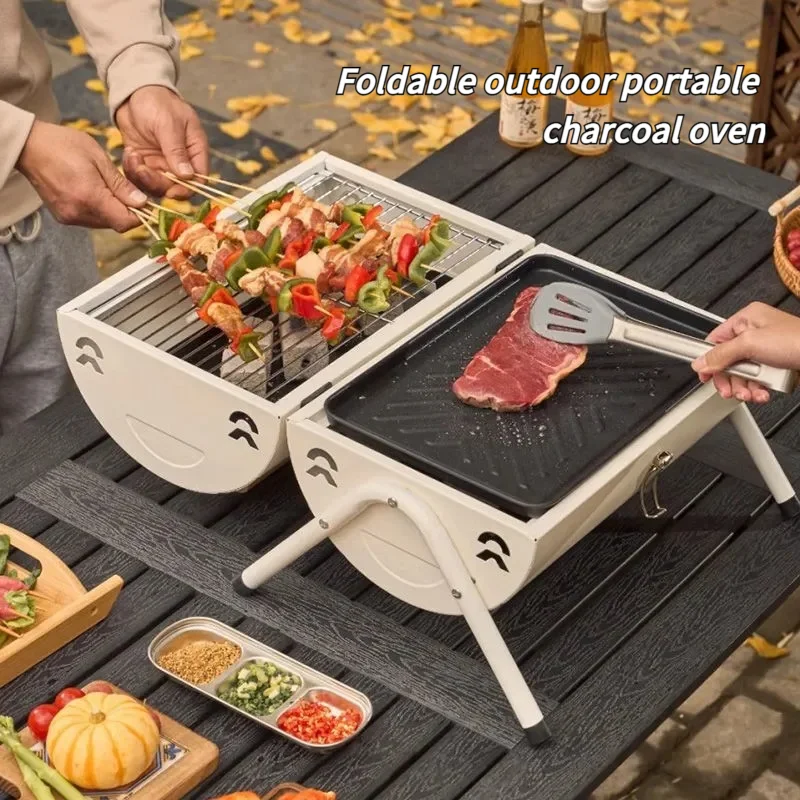 Tragbarer Holzkohlegrill für den Außenbereich mit faltbarem, integriertem, winddichtem, kleinem Grill, geeignet für den Heimgebrauch und Camping. Image