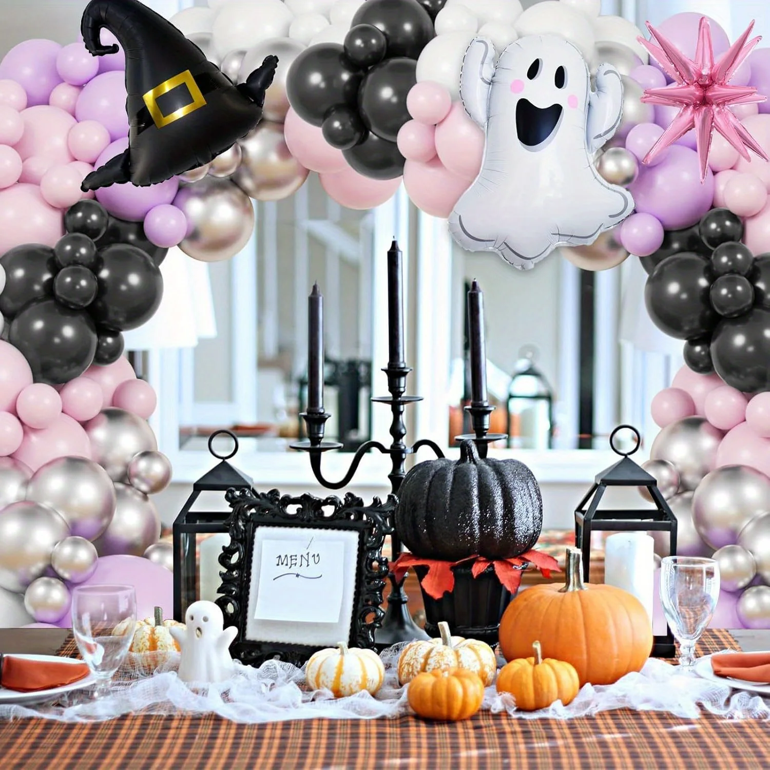 148-teiliges Halloween-Ballon-Dekorationsset in Rosa und Lila, süße und coole Halloween-Dekorationen, Party-Halloween-Aktivitäten Image