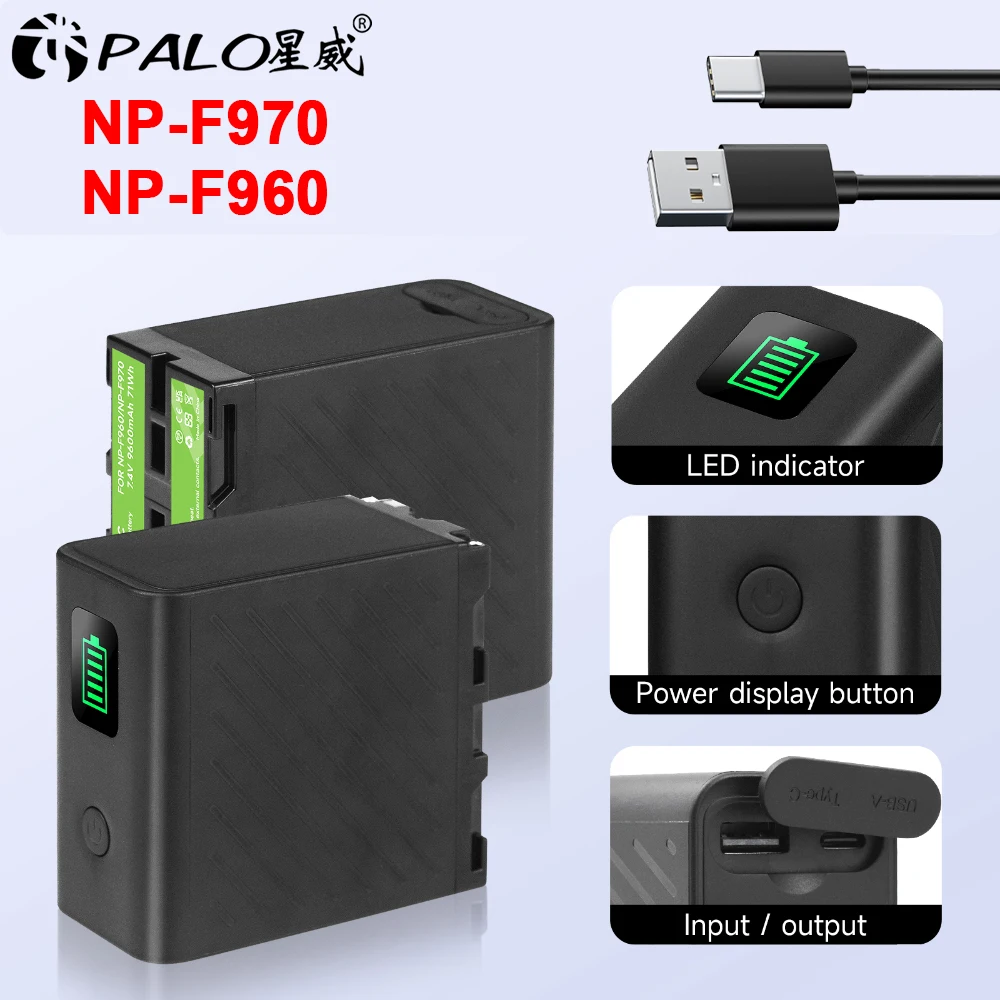 PALO 9600 mAh NP-F970 NP-F960 NPF960 NP F970 Akku mit USB-Ladeausgang für Sony NP F970 F960 NP-F550 CCCD-TR1 CCCD-TRV90 Image