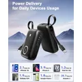Mini Power Bank da 10000 mAh, caricabatterie portatile ultra compatto con cavo integrato, caricabatterie rapido da 22,5 W per iPhone Samsung Android.