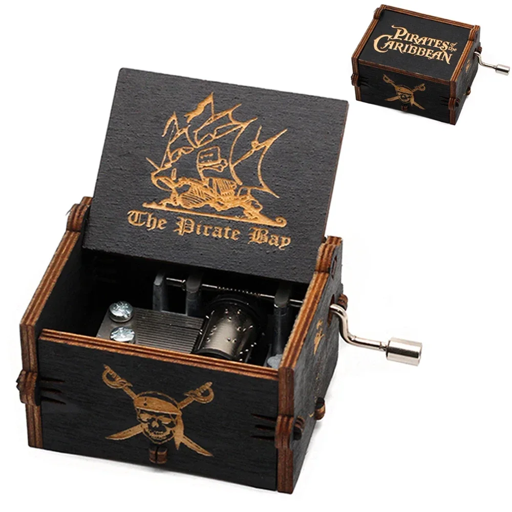 HOTSALE Antique carved Wooden Hand Crank Music Box Davy Anime Figure The Caribbean Creative Birthday Christmas Gift---