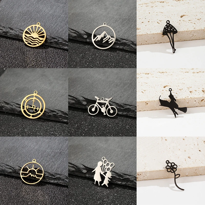 5 teil/los Casual Edelstahl Mountain Peak Fahrrad Anhänger Boho Sonnenaufgang Charme DIY Schmuck Machen Halskette Armband Zubehör