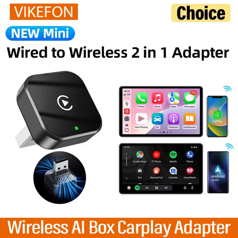 2025 neue 2 IN 1 Drahtlose CarPlay Android Auto USB Adapter Dongle Smart Mini Box Plug & Play Für VW Toyota Nissan Honda Ford Benz KIA Image