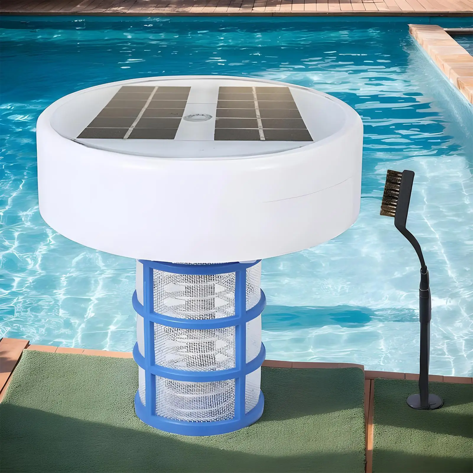 Solar-Pool-Ionisator, solarbetriebener schwimmender Ionisator, Wasserreiniger, Wasserreiniger mit mehrfarbigen LED-Leuchten für Süßwasser Image