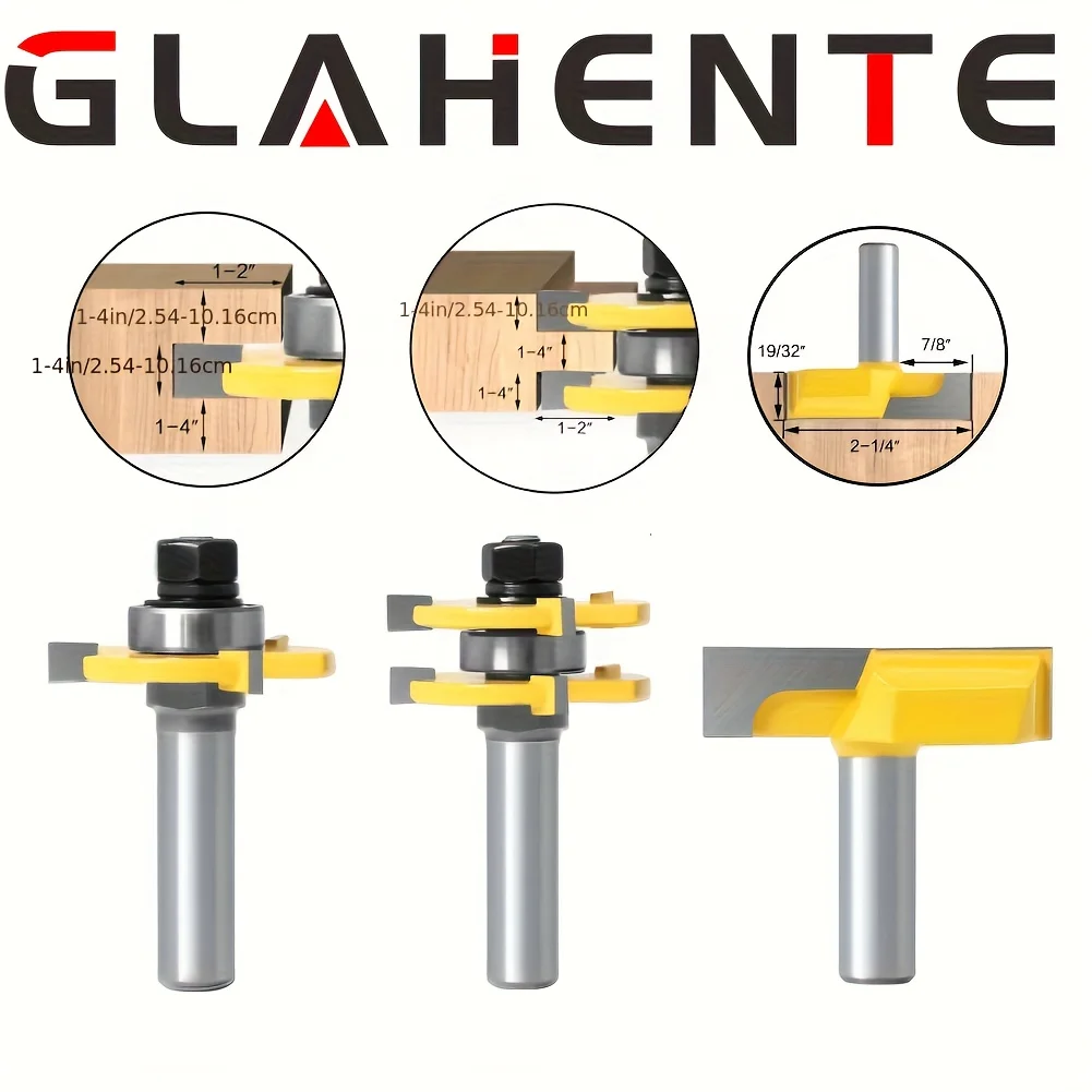 3-teiliges T-Typ-Stemmmeißel-Set – 1/2-Zoll-Schaft, 3-Zahn- und Nutfräser für laminierte Bretter, Tischlerei, Schränke | Mit Hartmetallspitze Image