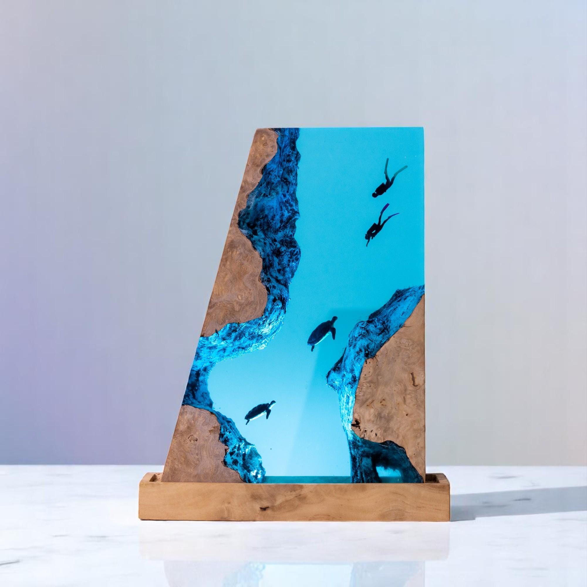 Luce notturna subacquea oceano, lampada tartaruga in resina, legno in resina epossidica, lampada in resina epossidica personalizzata, lampada oceano b