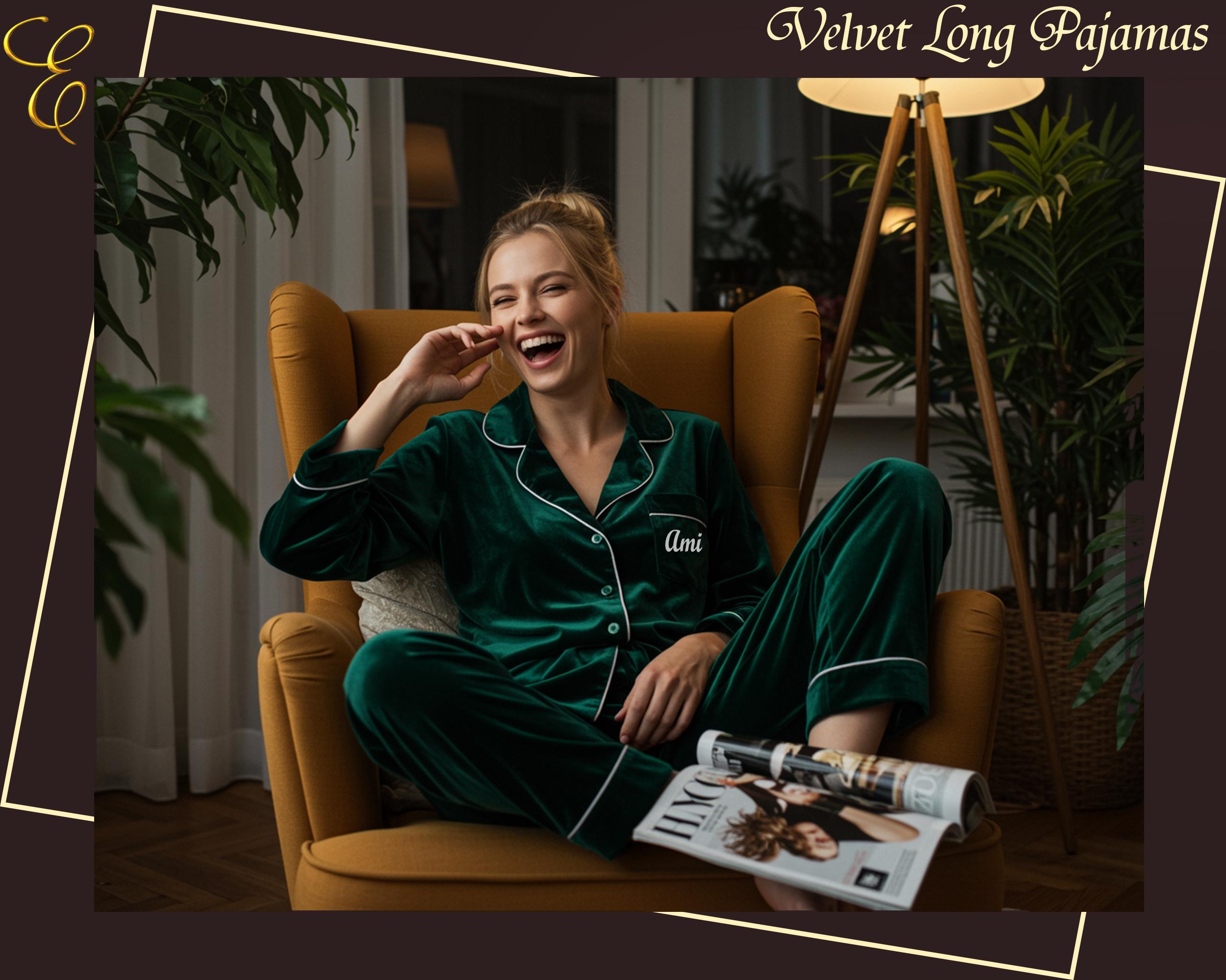 Pigiama di velluto personalizzato per donna, set pigiama a maniche lunghe personalizzato, pigiama di velluto da sposa, pigiama di Natale, pigiama per