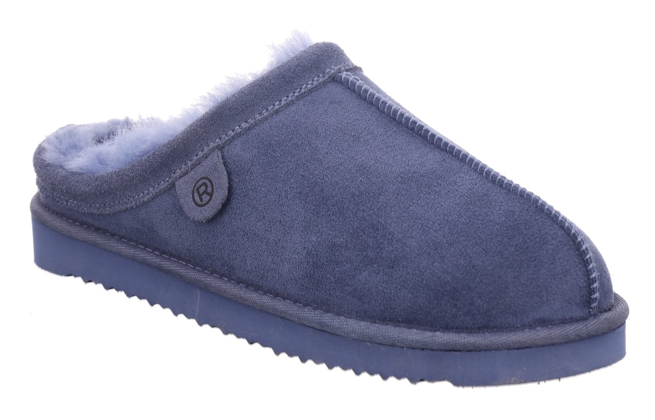 Pantoffel ROHDE, Damen, Gr. 37, blau, Veloursleder, unifarben, Basic, Schuhe, Hausschuh, Wohlfühlschuh, Homeslipper mit Warmfutter