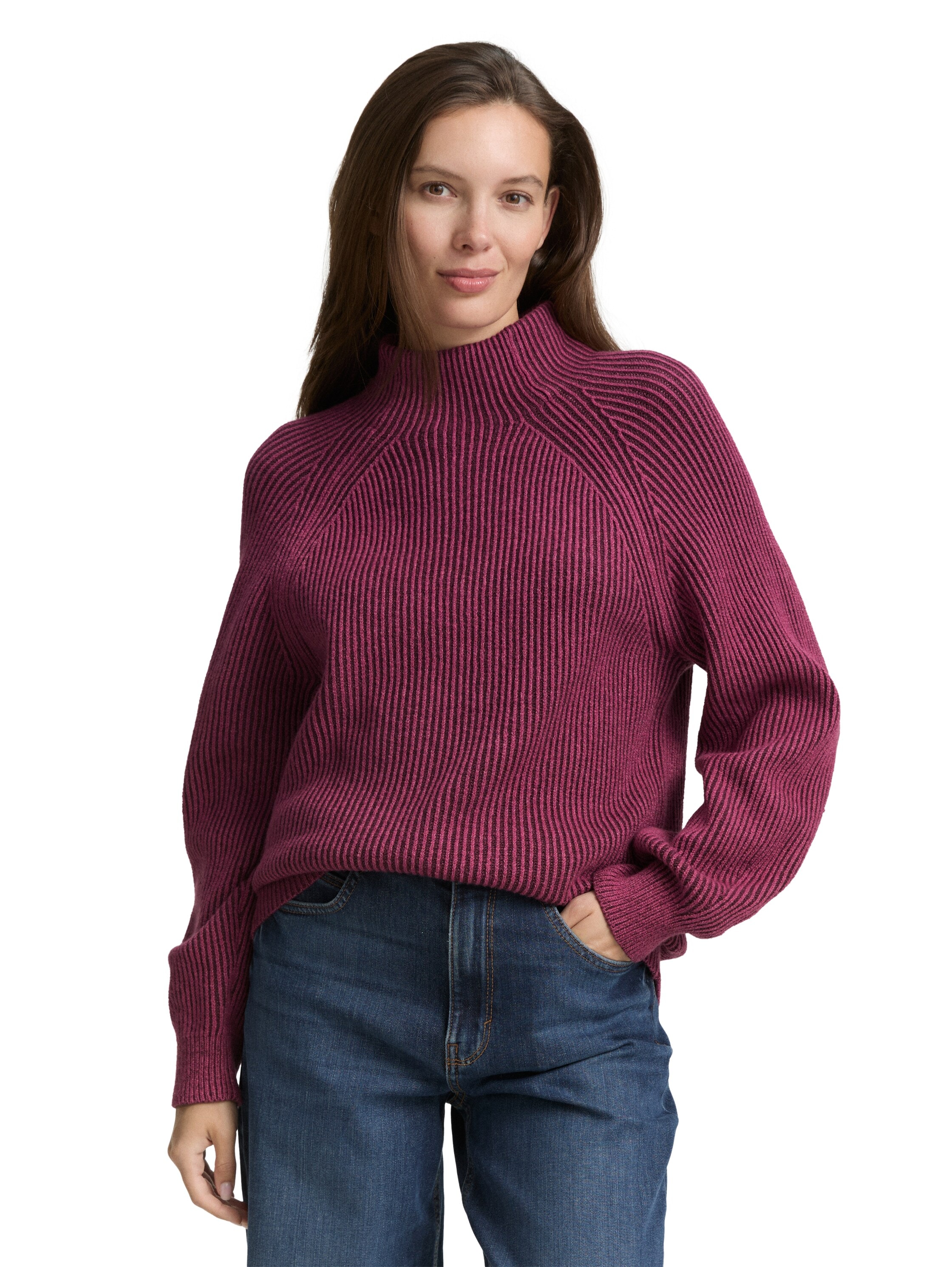 Strickpullover TOM TAILOR, Damen, Gr. XL, rot rib structure, Rippstrick, Obermaterial: 65% Baumwolle, 30% Polyamid, 5% Wolle, Strukturmuster, loose fit taillenbedeckt, ohne Ausschnitt, Rippbündchen, Pullover Strickpullover, mit Rippstruktur