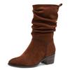 Stiefel TAMARIS, Damen, Gr. 38, braun, Veloursleder, unifarben, modisch, Schuhe, Blockabsatz, Kurzstiefel mit Falten am slouchy Schaft, Topseller