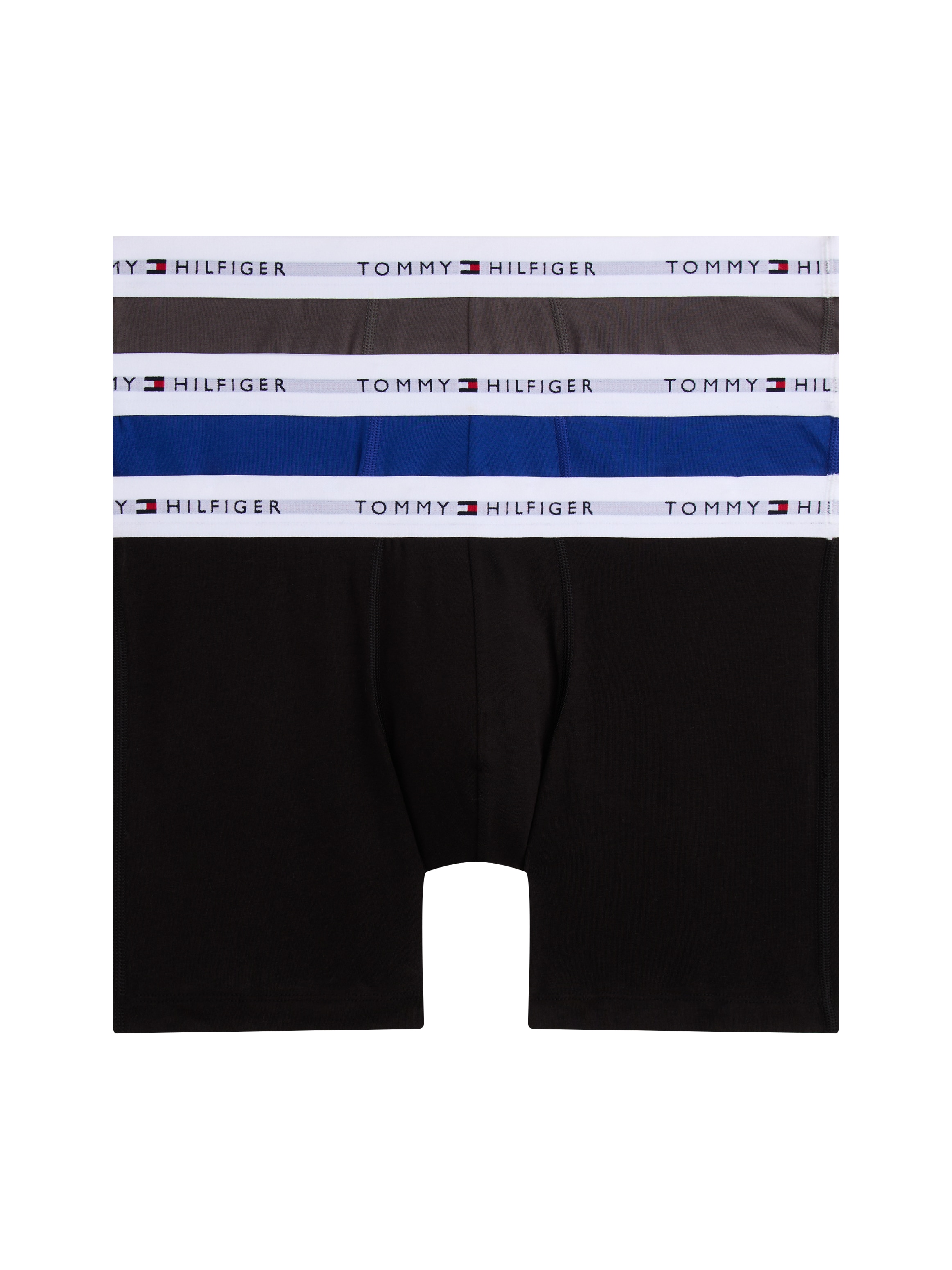 Boxer "3P BOXER BRIEF", Herren, Gr. XL (54), 3 Stk., blk, drk ash, wdg blu, Jersey, Obermaterial: 95% Baumwolle, 5% Elasthan, TOMMY HILFIGER UNDERWEAR, körpernah, Unterhosen, mit längerem Bein und Tommy Hilfiger Logo-Elastikbund