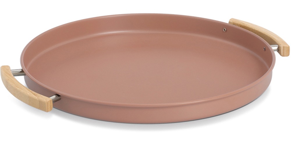 Tablett ZELLER PRESENT "Serviertablett, Metall/Gummibaum, mocca", mocca, B:37cm H:3cm L:43,5cm Ø:43,5cm, Holz, Metall, Tabletts, Trendfarbe, perfekt zum Dekorieren Image