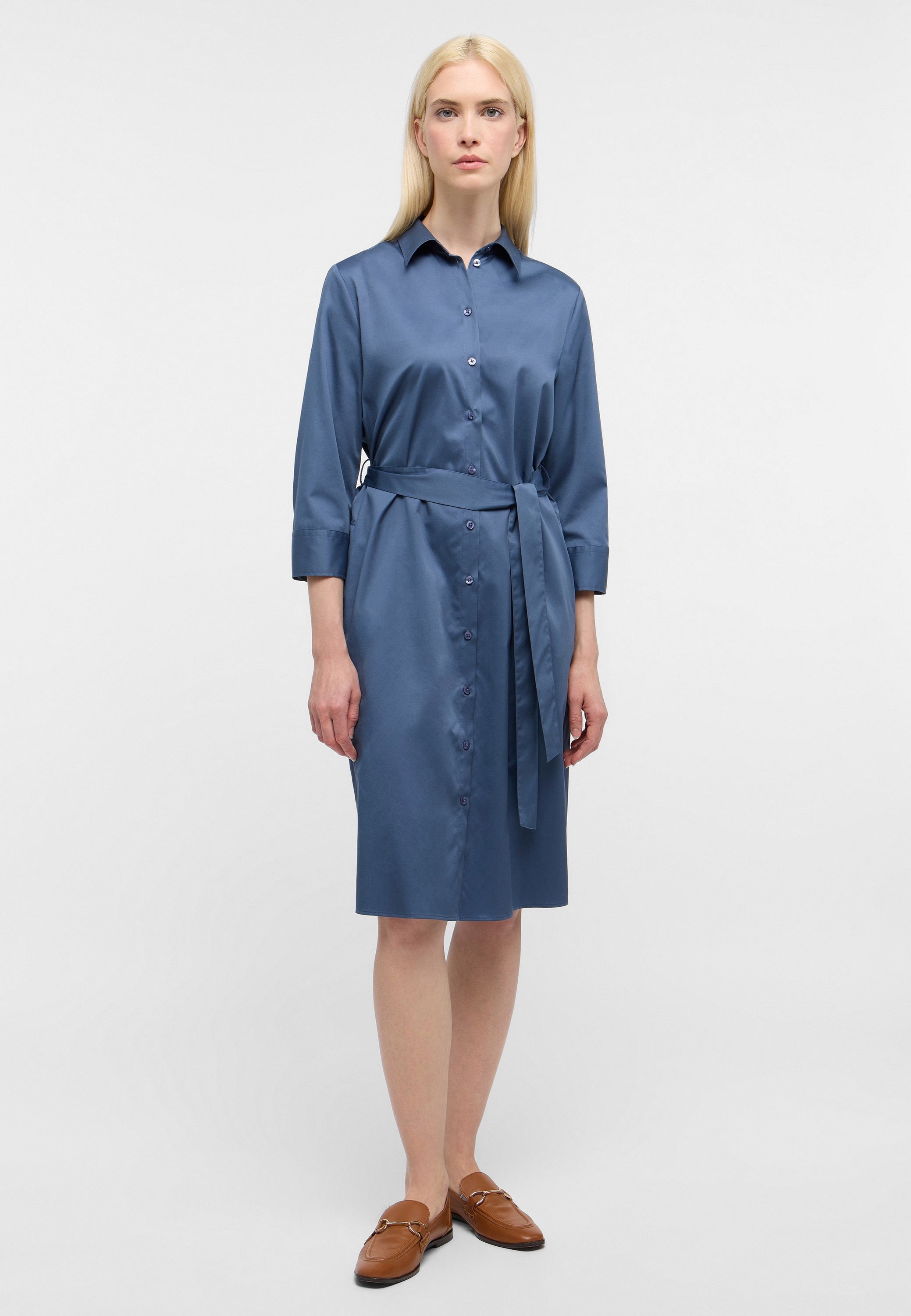 Blusenkleid ETERNA "LOOSE FIT", Damen, Gr. 40, Normalgrößen, indigo, 95% Baumwolle, 5% Elasthan, Kleider Image