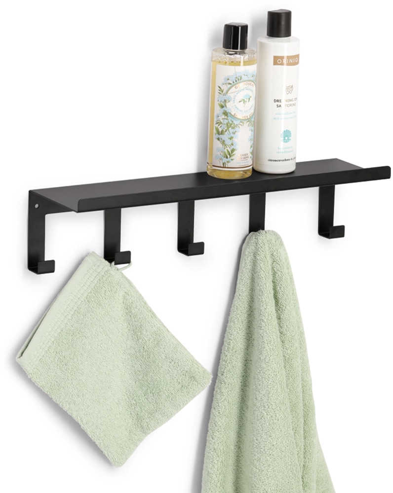 Wandregal ZELLER PRESENT "mit Haken, Metall, schwarz", schwarz, B:40cm H:10,4cm T:11cm, Eisen, Regale, geeignet für Schlüssel, Handtücher, Taschen