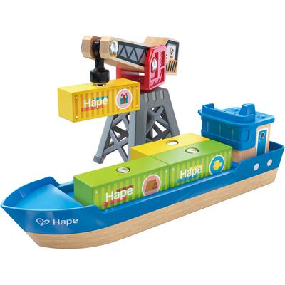 Spielzeug-Schiff HAPE "Frachtschiff und Hafenkran", bunt, Spielzeugfahrzeuge, KinderB:30cm H:18cm T:7cm, B:30cm H:18cm T:7cm Image