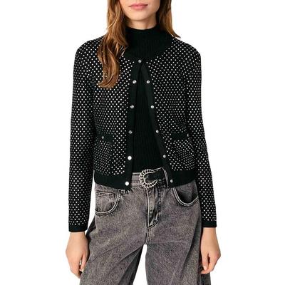 Rhinestone Cardigan - Black - Maje Knitwear