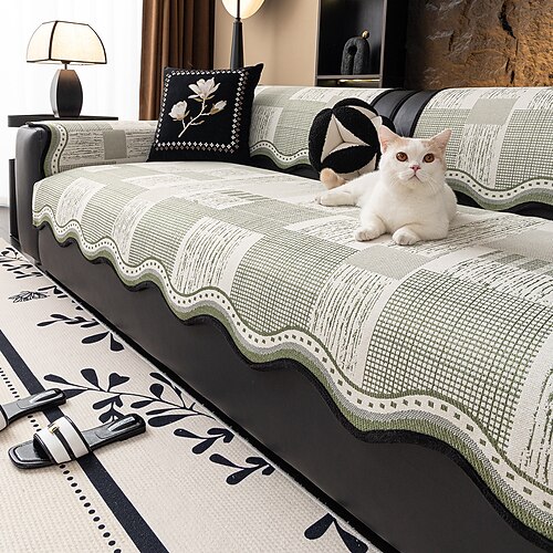 Fodera per cuscino del divano in lino e cotone di lusso per tutte le stagioni, protezione antiscivolo per divano dalla forma irregolare, elegante copridivano con fodera per schienale, adatta agli