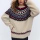 Per donna Felpa Maglione Fair Isle Maglione Moda Casual Geometrico A Coste Girocollo Lavorato a maglia Stampato Manica Lunga Top Regolari Maglia Natale All'aperto Quotidiano Beige Autunno Inverno