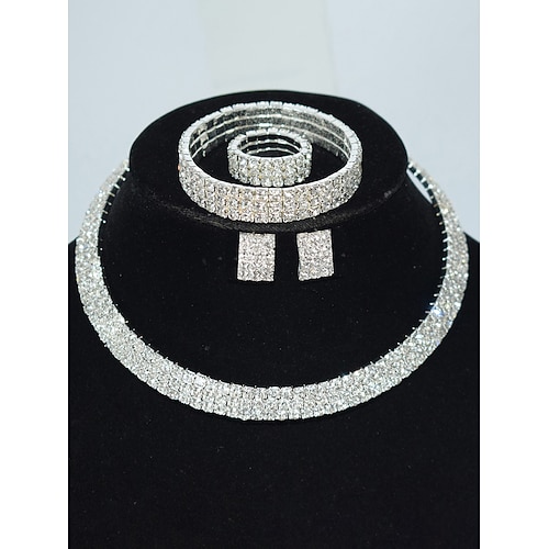 set di gioielli da donna composto da 4 pezzi con strass: collana scintillante, orecchini, braccialetto e anello per balli da sala, cocktail party ed eventi formali