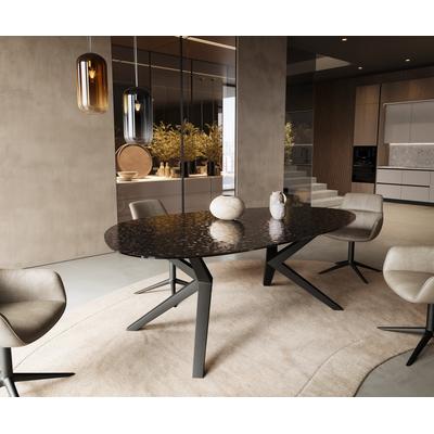 DELIFE Esstisch Edge Oval 220x120 Reliefglas Rauchschwarz 3D-Design Zenthara kantig Metall Schwarz, Esstische Image