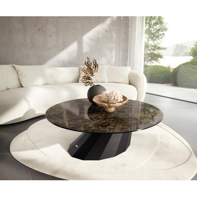 DELIFE Couchtisch Edge Rund 100x100 cm Keramik Laminam® Emperador Extra Lucidato Dunkelbraun Parabi Metall Schwarz, Couchtische Image