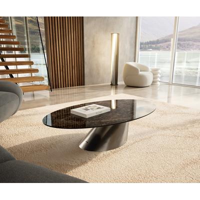 DELIFE Couchtisch Edge Oval 140x80 cm Keramik Laminam® Emperador Extra Lucidato Dunkelbraun Conis Edelstahl gebürstet, Couchtische Image