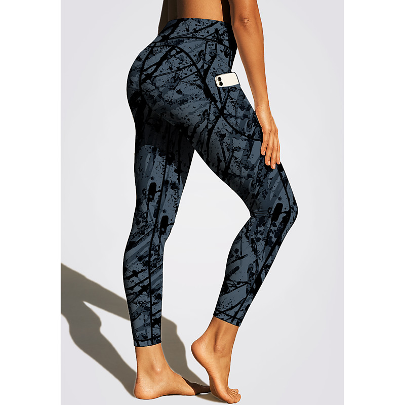 Women's Unisex pilates leggings fitness pants Gym Leggings Pockets Stamp Duty Side Pockets Pilates Gym Gym Workout Pants Tights Leggings Graphic Abstract Graffiti Dark Grey Pink Blue Sports Activewear