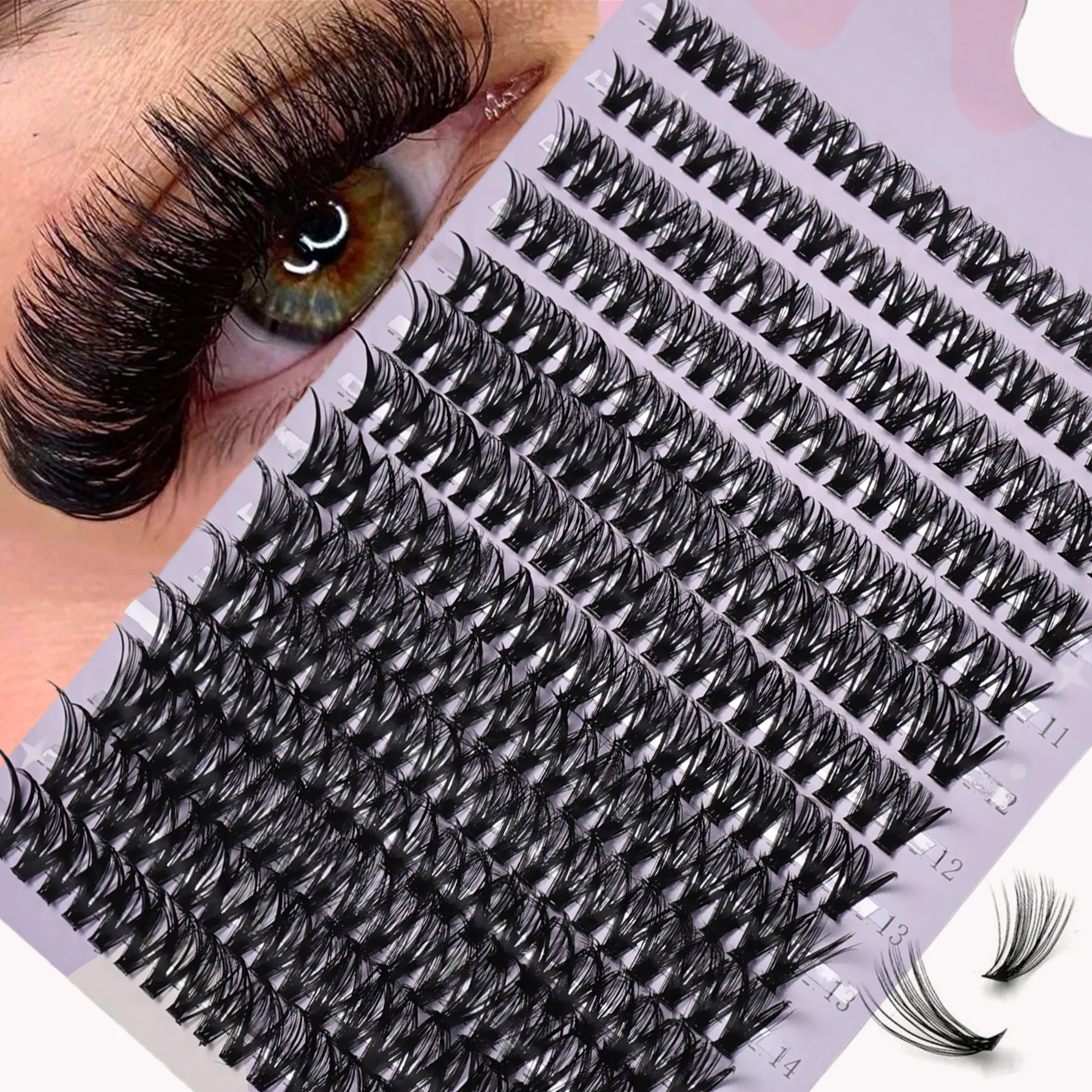 280 Cluster 40D Wimpern Cluster 0,07 mm D Curling 9–16 mm Mix natürliche Wimpernverlängerung 3D Russisch Image