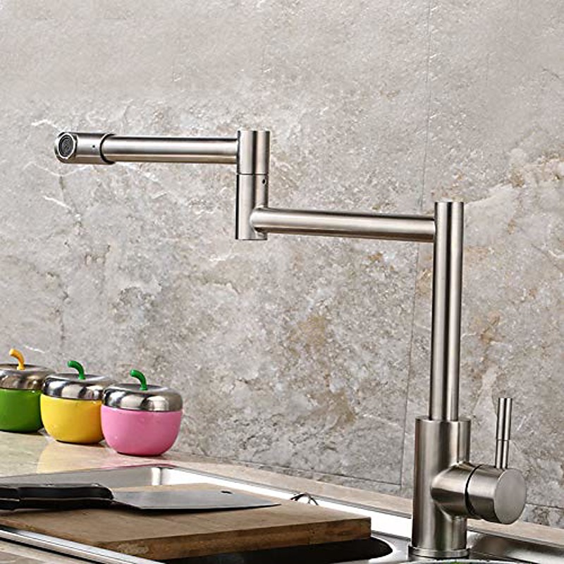 Kitchen Faucet,Modern Style Stainless Steel Single Handle One Hole Nickel Brushed Pot Filler Deck Mounted Retro Kitchen Taps With Hot and Cold Water