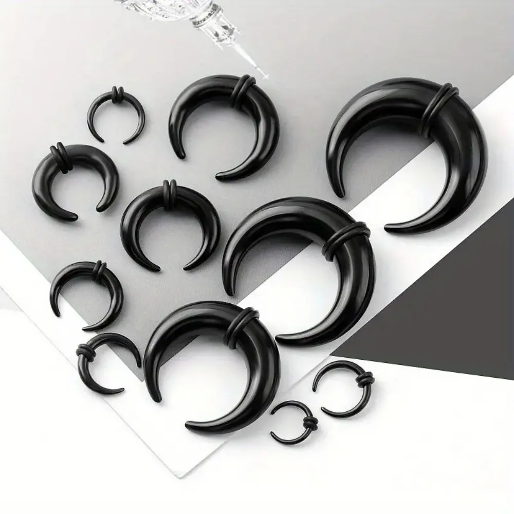 9 teile/satz Schwarz Acryl U-förmigen Spitze Kegel Ohr Gauge, Horn Ohr Expander Nase Ring, hip Hop Party Schmuck Für Männer Y2K