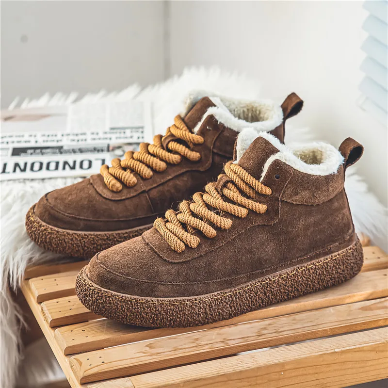 Heißer Verkauf Winter High Top Schuhe Mann Mode Braun Stiefeletten Männer Baumwolle Schuhe Warme Plüsch Wildleder Casual Turnschuhe Männer botas hombre