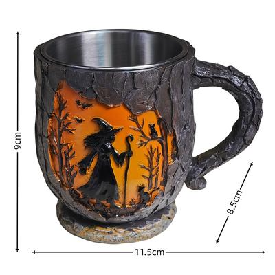 Witch Forest Fire Mug - 3D Vintage Halloween Coffee Cup with Bigfoot Silhouette Nature and Camping Theme Ceramic Mug Collector's Drinkware for Halloween, Monster Nature Enthusiasts