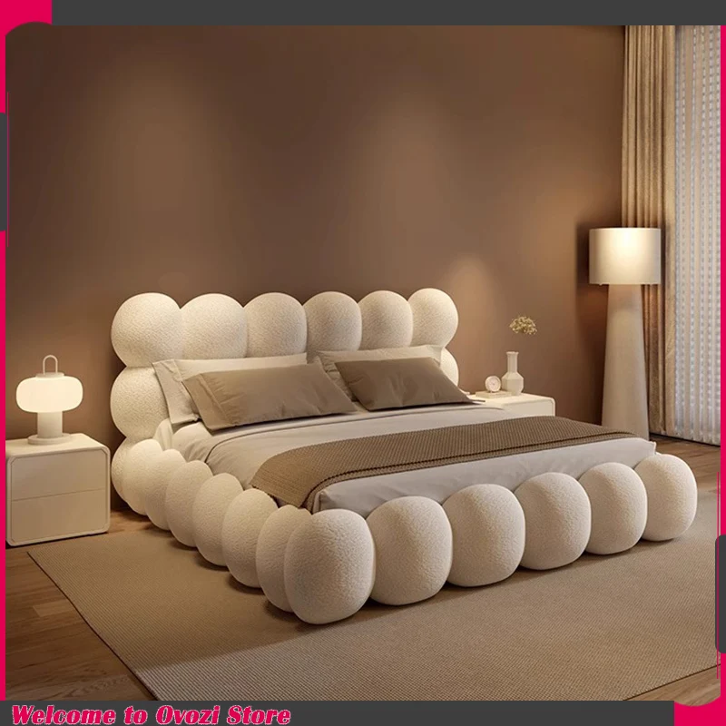 Beauty Cream Cloud-Bett, großes weißes Rechteck, minimalistisches, sicheres Bett, Polsterung, europäische Cama-Hochzeitsmöbel Image