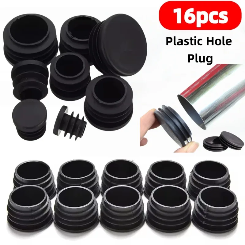 16 stücke Kunststoff Stahl Rohr Loch Stecker Einsatz End Kappe Runde Möbel Stuhl Bein Abdeckung Metall Schläuche Legierung Leiter gleiten Schutz Image
