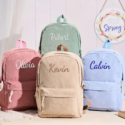 Personalized Children's Backpack With Name,Personalized Kids Backpack,Embroidered Corduroy Backpack,Kids School Bag,Children Gif