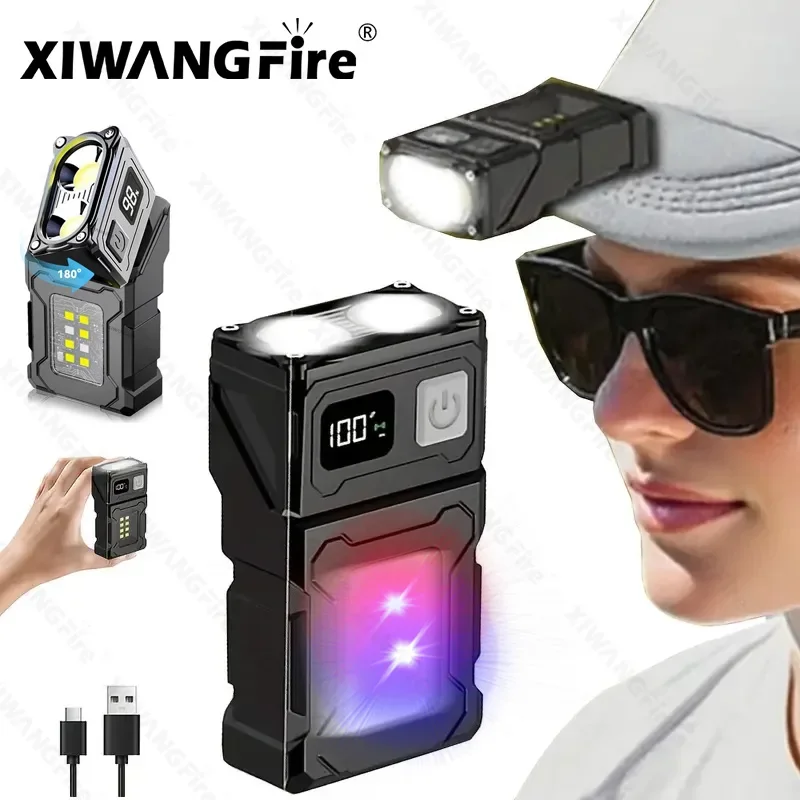 Mini-USB-wiederaufladbare LED-Taschenlampe – tragbare superhelle Taschenlampe mit Schwanzmagnet, seitliches COB-Notlicht und Campinglaterne Image