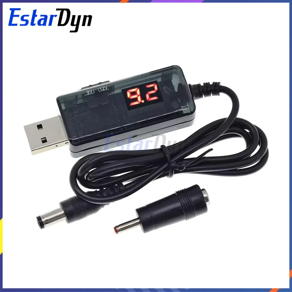 USB-zu-DC-Konverter, 5 V auf 9 V, 12 V, Step-Up-Kabel für Router, CCTV-Kamera-Netzteil, Dual-Spannung einstellbar mit 3,5 x 1,35 mm Spitze Image