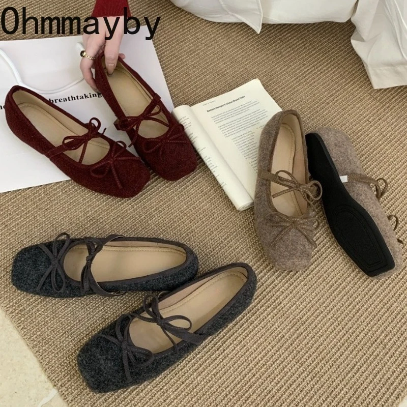 Lamm Wolle Frauen Ballerinas Schuhe Mode Flache Slip Auf Schuhe Frühling Herbst Damen Party Im Freien Kleid Mary Jane Schuhe
