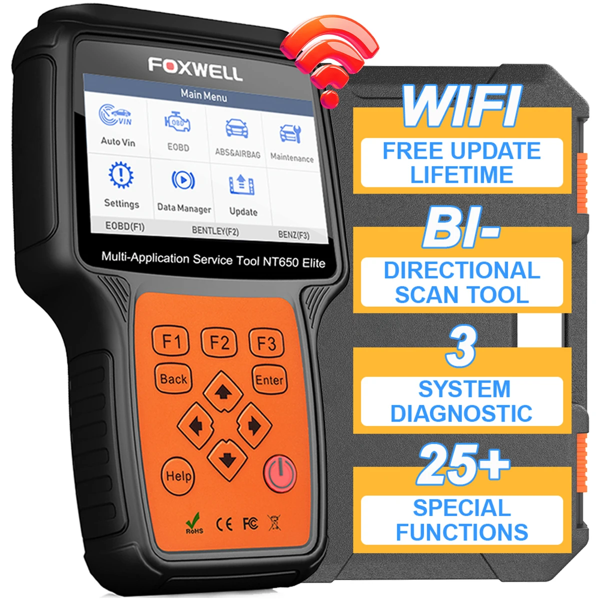 FOXWELL NT650 Elite Bidirectional Control Car OBD2 Scanner ABS Airbag SRS TPMS Oil EPB Reset Diagnostic Tool OBDII Auto Scan