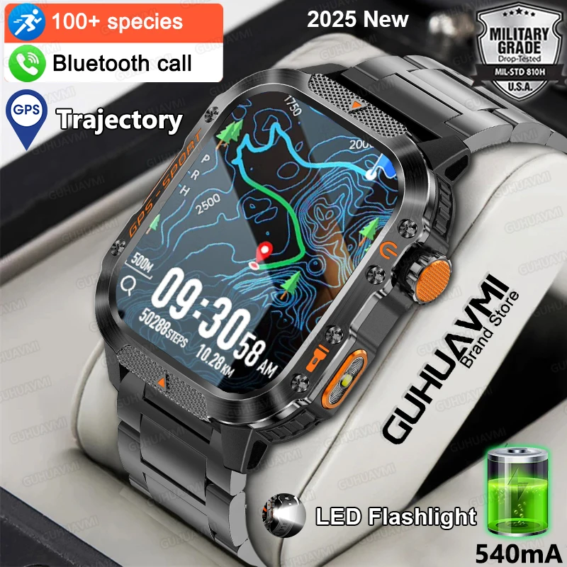 2025 Neue Militär-Smartwatch mit Eingebautem GPS-Kompass Höhenmesser Barometer IP69K Wasserdicht Fitness HD-Anruf Smartwatch für Herren Image