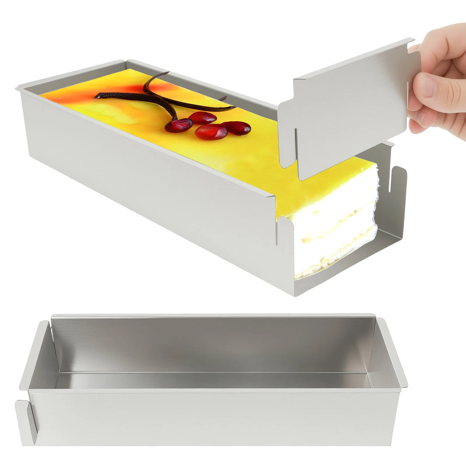 Tiramisu-Form aus Edelstahl, Kuchenform, Backblech, 30/40 cm, abnehmbare rechteckige Kuchenform für Tiramisu, Käsekuchen, Mousse, Dessert Image