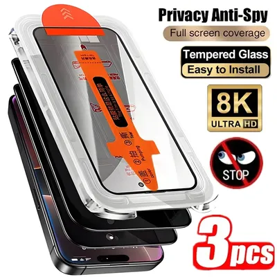 3 Stück Arc Edge Privacy gehärtetes Glas für iPhone 17 16 15 14 13 12 11 Pro Max Anti-Spy Displayschutzfolie Easy Tool Schutzglas