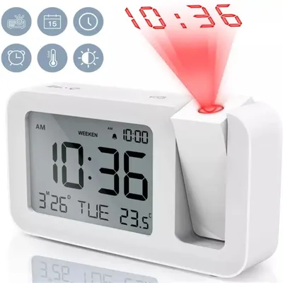 Rechargeable LED Digital Projection Alarm Clock Temperature Projector Alarm Clock For Office Bedroom Bedside Desktop Clock